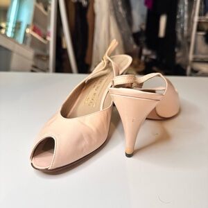 Vintage Bruno Magli Open-Toe Slingback Heels in Pale Pink Leather